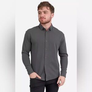 Under 5'10 Mens Flex Long Sleeve Button Down Shirt Large Charcoal BRAND NEW